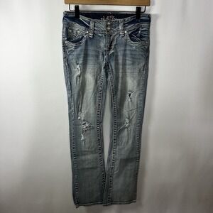 Y2K Wallflower Jeans Women Sz 5 Light Wash Distressed Low Rise Bootcut Flared